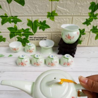 Bộ ấm chén men ngọc vẽ tay Hoa Sen